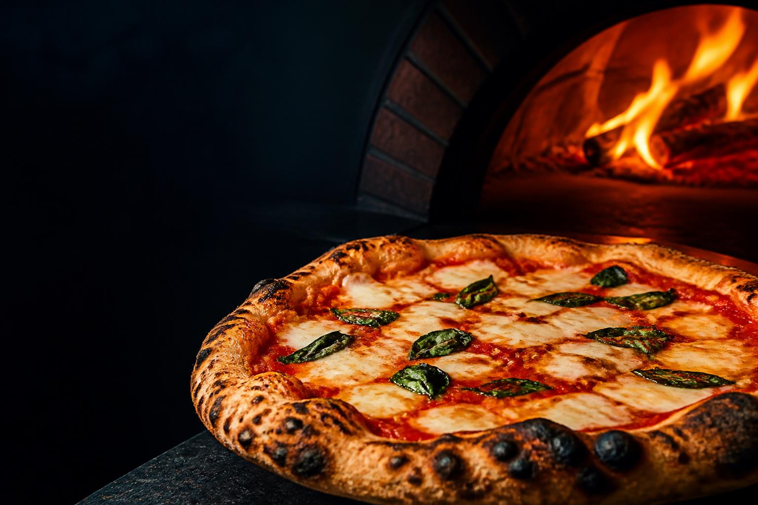Pizza artesanal assada em forno a lenha