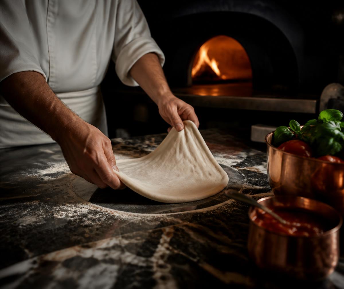 Pizzaiolo preparando massa artesanal